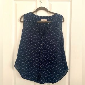 Loft navy blue clip pattern sleeveless blouse